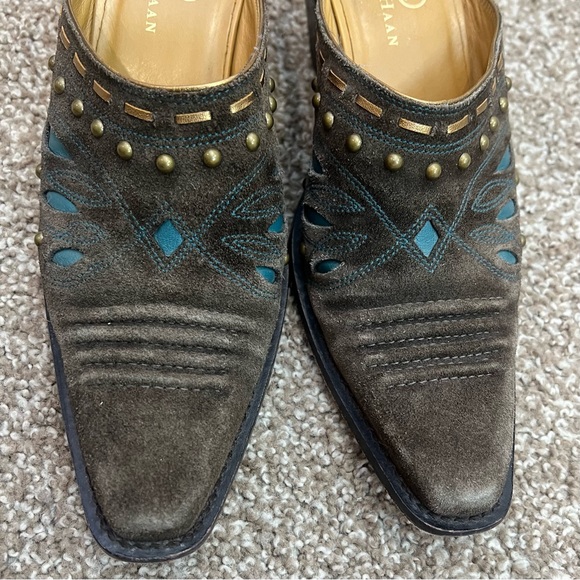 Cole Haan Morgan Studded Dark Brown Suede Western Cowboy Clog Mule US Women 7 - Picture 5 of 10